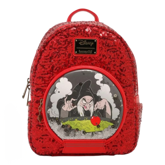 Loungefly Disney Villains Evil Queen Old Hag Sequin Snow Globe Mini Backpack - Picture 1 of 4